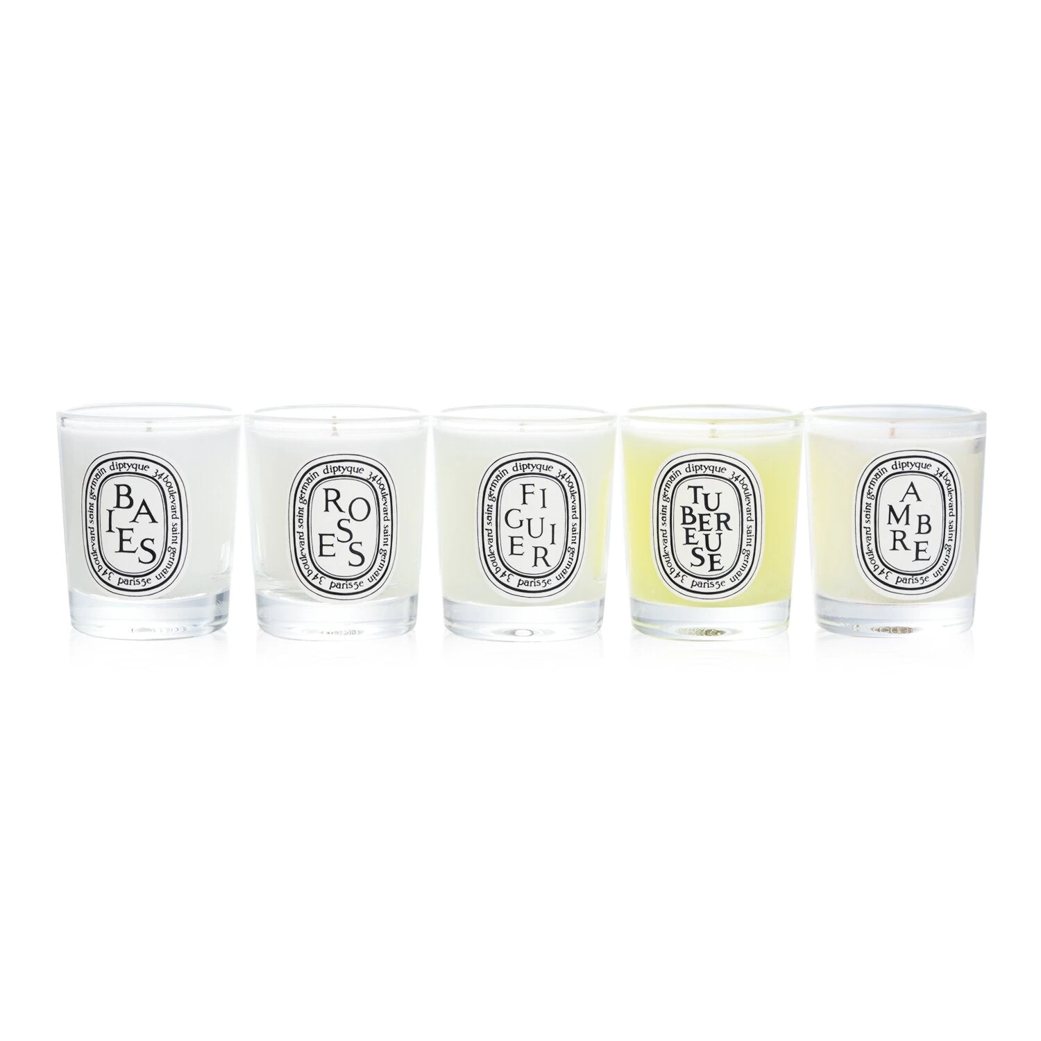 Diptyque Scented Candles Set - Berries, Roses, Fig Tree, Tuberose, Amber 5x35g/1.23oz